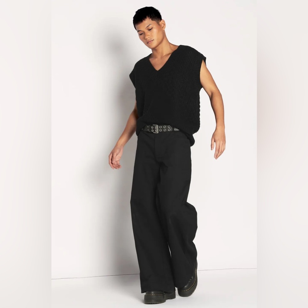 BLACKMILK Sweeper-Style Wide-Leg Mid-Rise BLACK STREET PANTS! UNISEX! - Picture 8 of 11